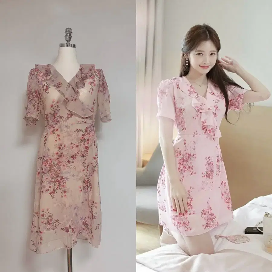 원가6만원) 밀크코코아 아뜨랑스 썸데이즈 플라워 핑크 쉬폰 랩 원피스
