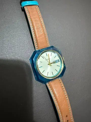 FOSSIL 여성용 손목시계 쿼츠 블루 클리어 케이스