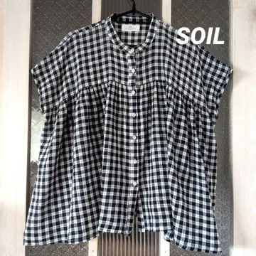 SOIL 개더 블라우스 깅엄 체크 인도 면 프리 사이즈