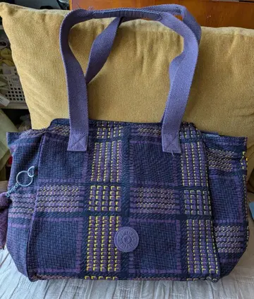 Kipling 토트백 퍼플 체크 무늬