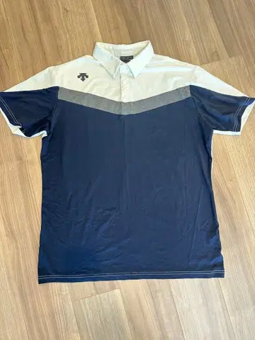 DESCENTE 골프웨어 반팔 피케 셔츠 네이비 화이트 XL