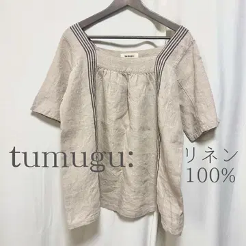 tumugu: 린넨 100% 풀오버 스트라이프 베이지 루즈핏