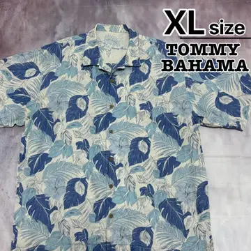TOMMY BAHAMA 알로하 셔츠 XL 린넨 블루 파랑 리프 올 패턴