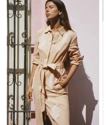 ZARA 린넨 셔츠 원피스 자수 비즈