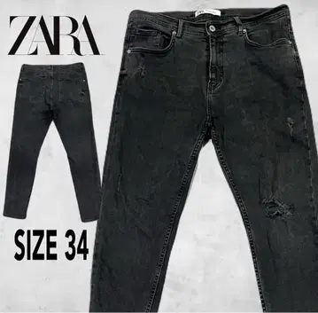 ZARA 자라 스키니 데님 데미지 가공 블랙 사이즈 34