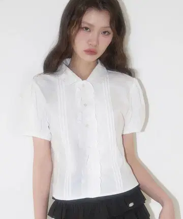 ILLIGO 핀턱 프릴 블라우스 화이트