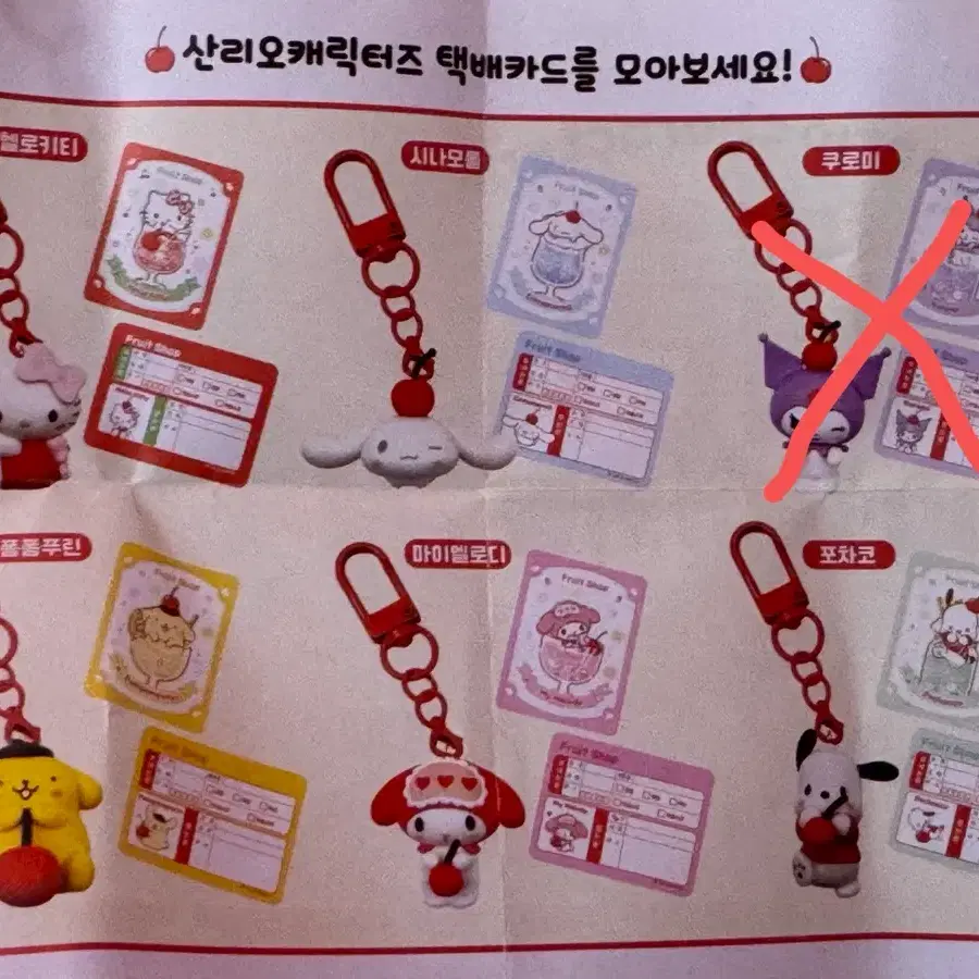 산리오 체리 피규어 키링 (키티,폼푸,마멜,시나모롤,포차코)