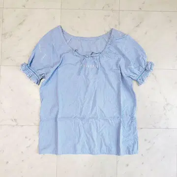 핑크하우스 깅엄 체크 블라우스 반팔 리본 로고