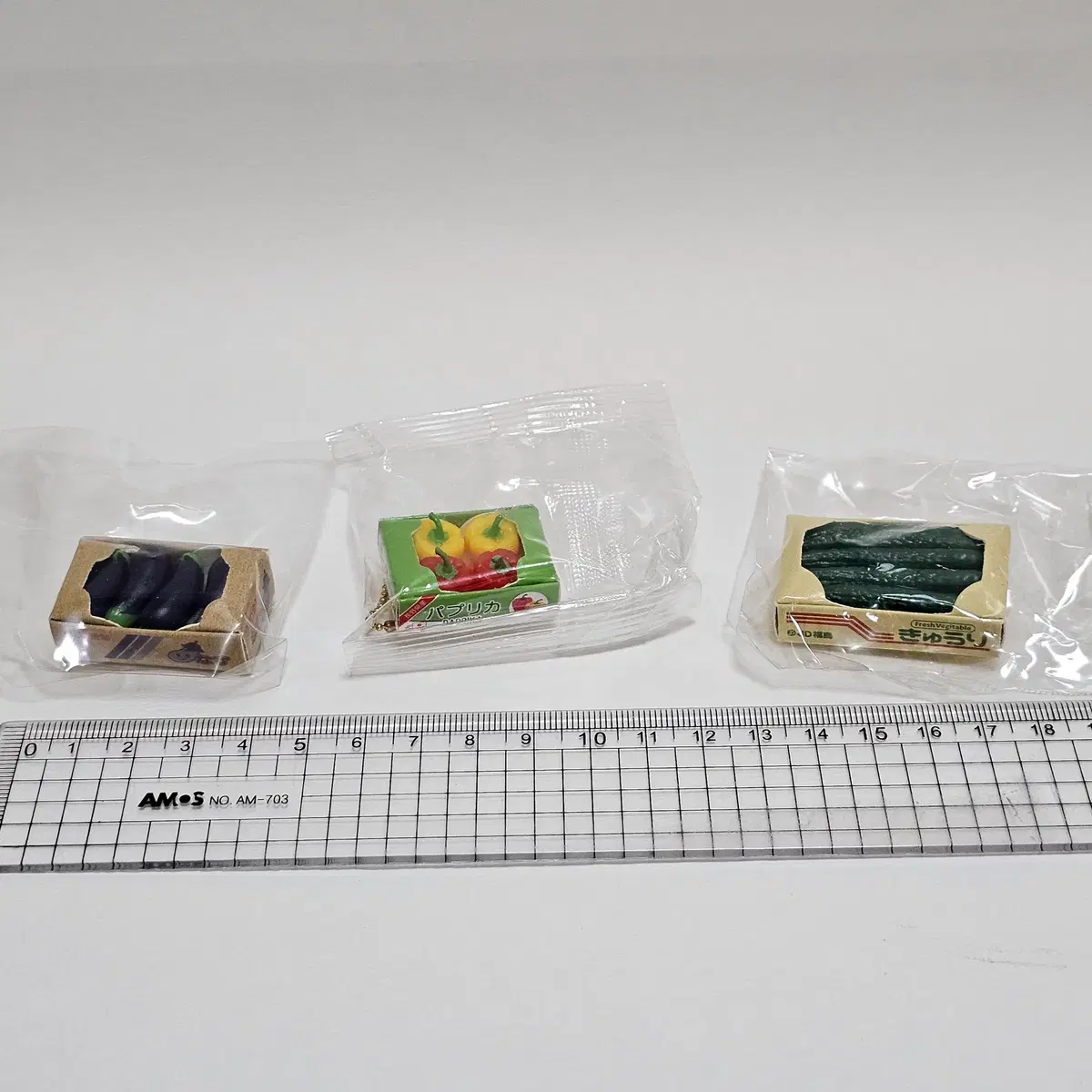 야채 상자 가챠 채소 오이 가지 피망 키링 3종 일괄