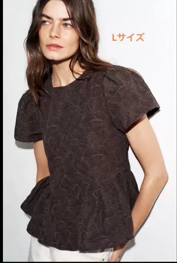 ZARA 벌룬 페플럼 상의 블라우스 반팔 다크 브라운 L