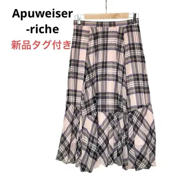 택 포함 새상품 Apuweiser-riche 체크 플레어 스커트 M 핑크