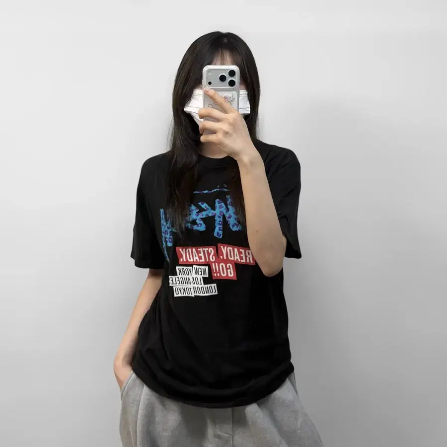 스투시 00s 레오파드 스탁 로고 반팔티 블랙