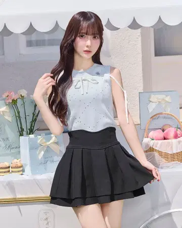 미셸 마카롱 펄 비즈 퀼팅 탑 블루 XS
