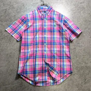 [Ralph Lauren] BD 셔츠/반팔 마드라스 체크/오픈 카라 핑크