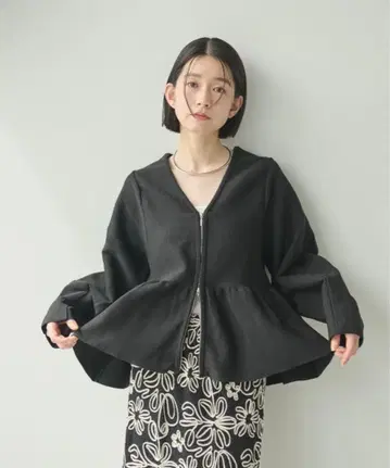 페플럼 더블 집업 가디건 블랙