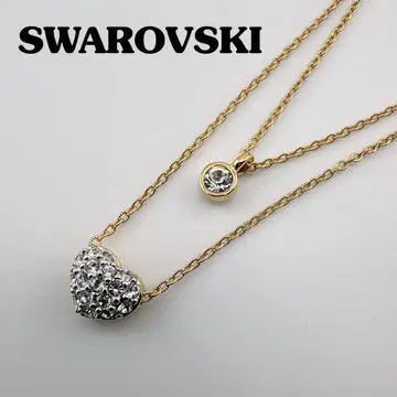 새상품급 SWAROVSKI 골드 컬러 하트 2중 크리스탈 목걸이