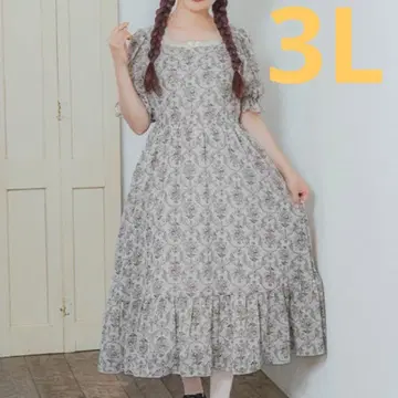 다마스크 무늬 베이지 롱 원피스 아오키 미사코 시마무라 콜라보
