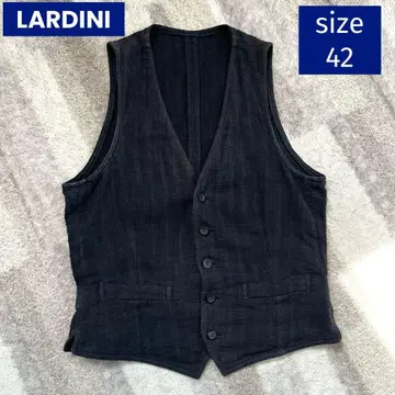 LARDINI 베스트 린넨 혼방 실크 혼방 블랙 사이즈 42 남성용