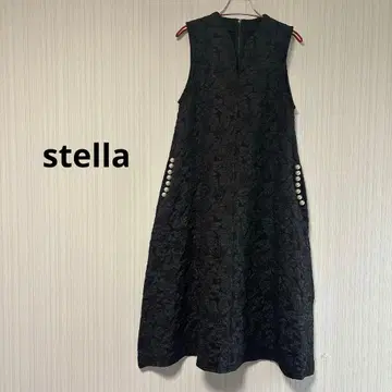 stella 스텔라/플라워 자카드/롱 원피스/펄/블랙