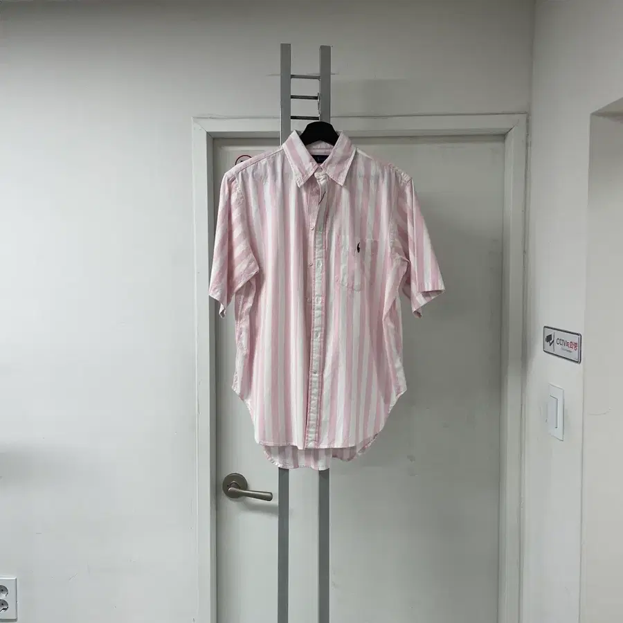 폴로 랄프로렌 QR 스트라이프 반팔 셔츠 핑크 S