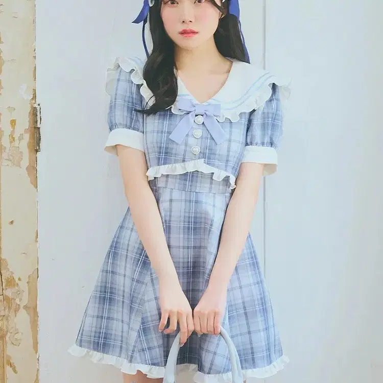 Ank Rouge 앙크루즈 체크 세라 원피스 블루
