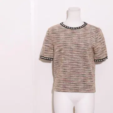ZARA TRAFALUC 트위드풍 펄 장식 반팔 상의 S 사이즈