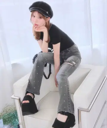 [새상품] 미셸 마카롱 -5kg 슬림 레그 데님 그레이 23 XS