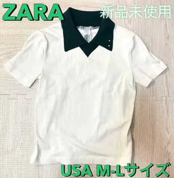 [ ZARA ] 카라 부착 상의 화이트 x 그린 M 사이즈 RN77302