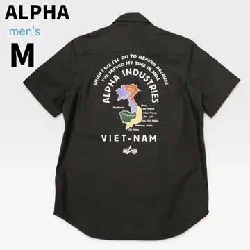 새상품급 [알파] ALPHA 백 새틴 베트남 자수 반팔 셔츠 블랙 M