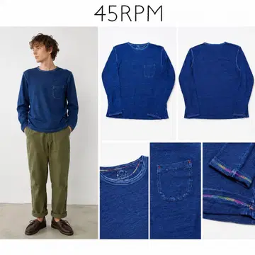새상품급 45R 45rpm 인디고 염색 포켓 부착 긴팔 티셔츠 4 일본제
