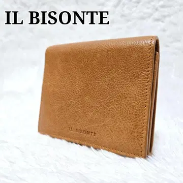 IL BISONTE 일비종떼 가죽 코인 케이스 브라운 카멜 주름 가죽