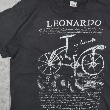 00s LEONARDO 다빈치 자전거 아트 티셔츠 블랙 XL 페이드