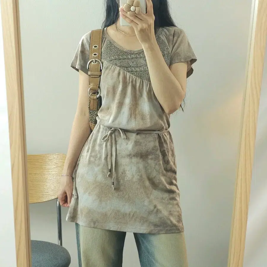 (S)써스데이아일랜드 여성 반팔 롱 티셔츠 빈티지 K4W4237