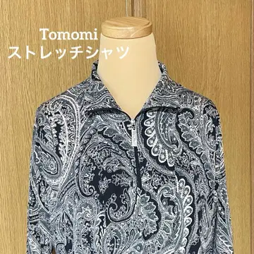 토모미 tomomi 페이즐리 무늬 하프 지퍼 스트레치 셔츠 7부 소매
