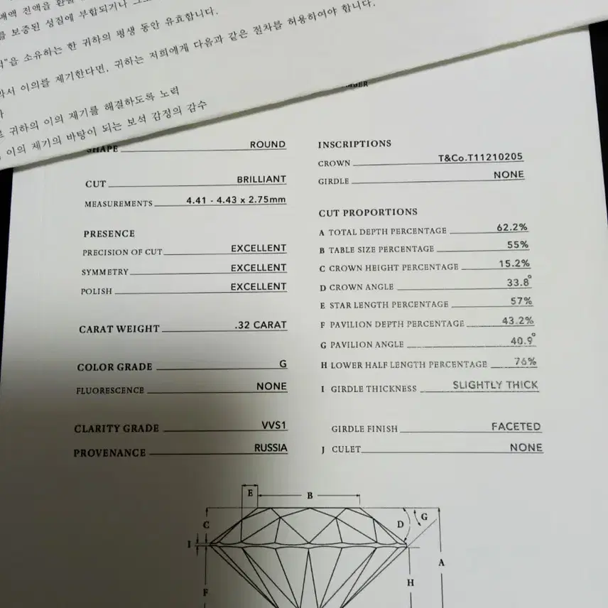 티파니앤코 티파니 3.2부 다이아 솔리테어 플래티늄 반지(G,VVS1) 사진 7