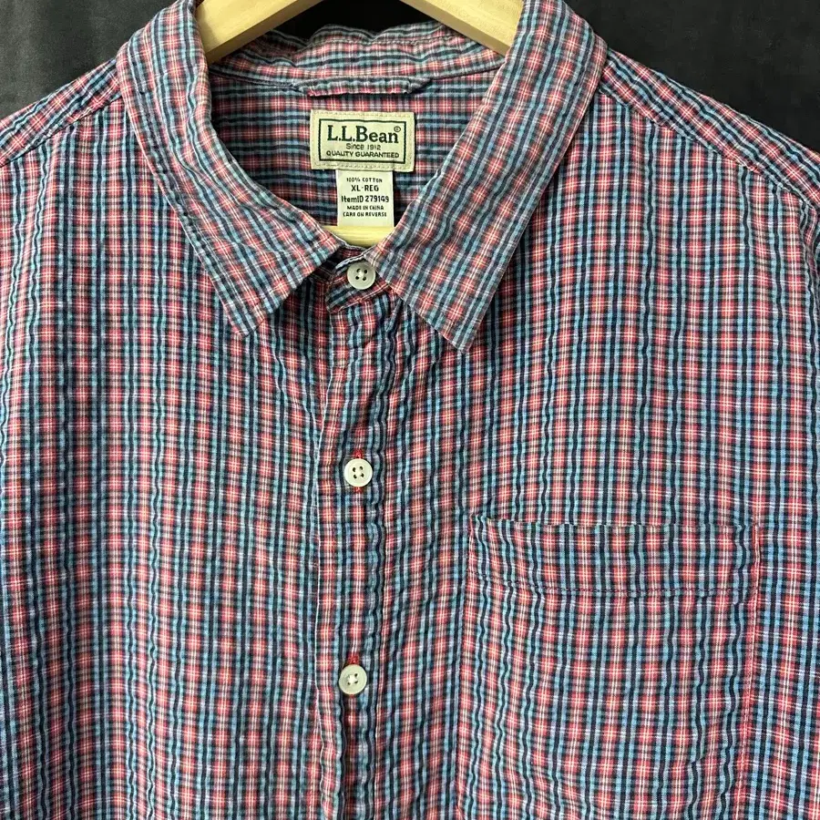 엘엘빈(L.L.Bean) 시어서커 체크 반팔 셔츠 실측L