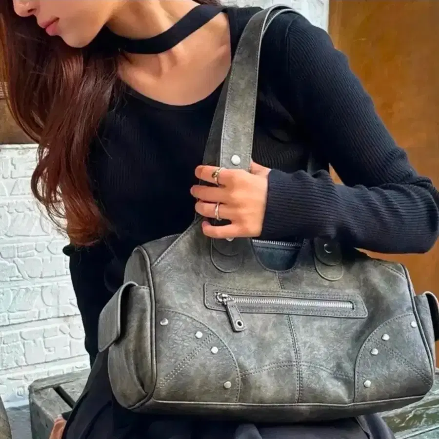 도프셉 레아백 숄더 가죽 빈티지 그레이