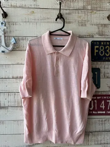 ZARA 니트 피케 셔츠 핑크 L 사이즈