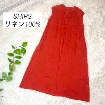 [ 새상품급 ] SHIPS 린넨 100% 슬리브리스 롱 원피스 오렌지