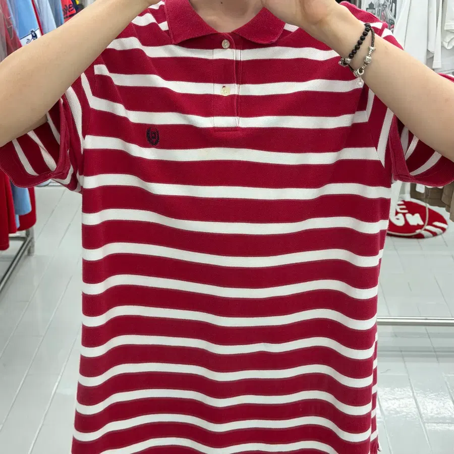 (2XL) 챕스 바이 랄프로렌 스트라이프 카라 반팔 티셔츠 레드