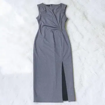 새상품급 ZARA 자라 드레이프 미디 원피스 슬릿 보트넥 그레이