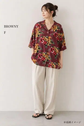 BROWNY 꽃무늬 하와이안 셔츠 오픈 카라 레이온 올 패턴 F