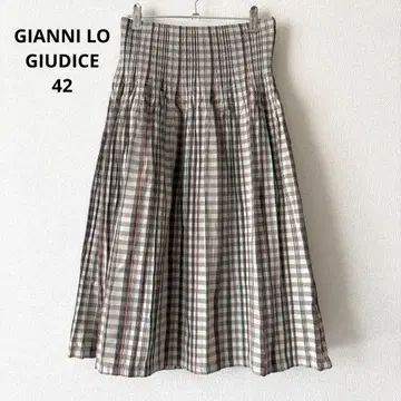 GIANNI LO GIUDICE 체크 플레어 스커트 플리츠 브라운 42