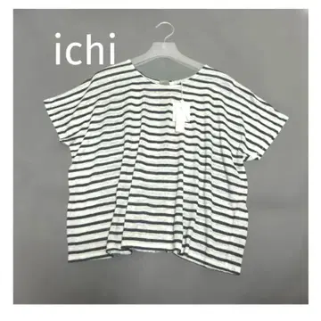 [ 새상품 ] ichi 이치 린넨 100% 보더 티셔츠 뒤 버튼 린넨