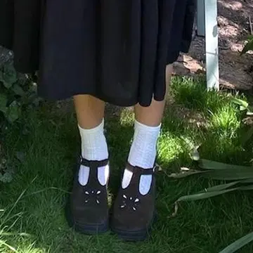 UNIF comma shoe T스트랩 통굽 스웨이드 로퍼 브라운