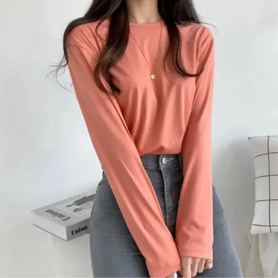 파스텔 비비드 모어 라운드 긴팔티 (오렌지)