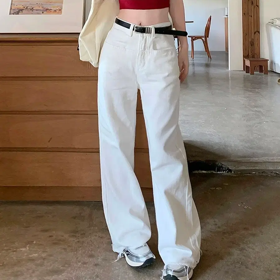 화이트 와이드 데님 팬츠