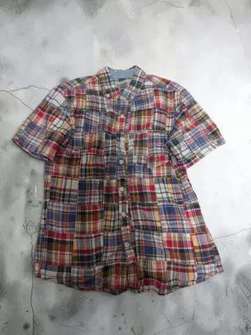 VINTAGE E.L (빈티지 엘르) 패치워크 체크 반팔 셔츠