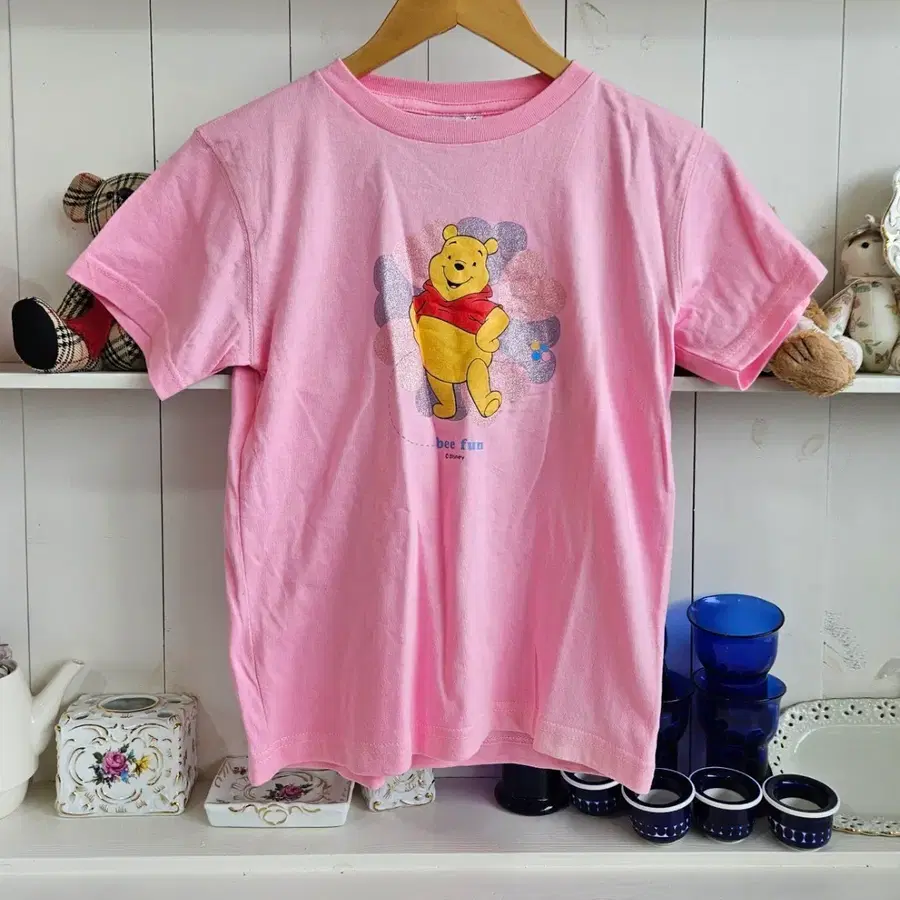 디즈니 푸(Disney Pooh) 핑크 그래픽 반팔 티셔츠