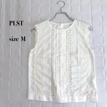 PLST 플라스테 레이스 절개 슬리브리스 블라우스 베이지 M